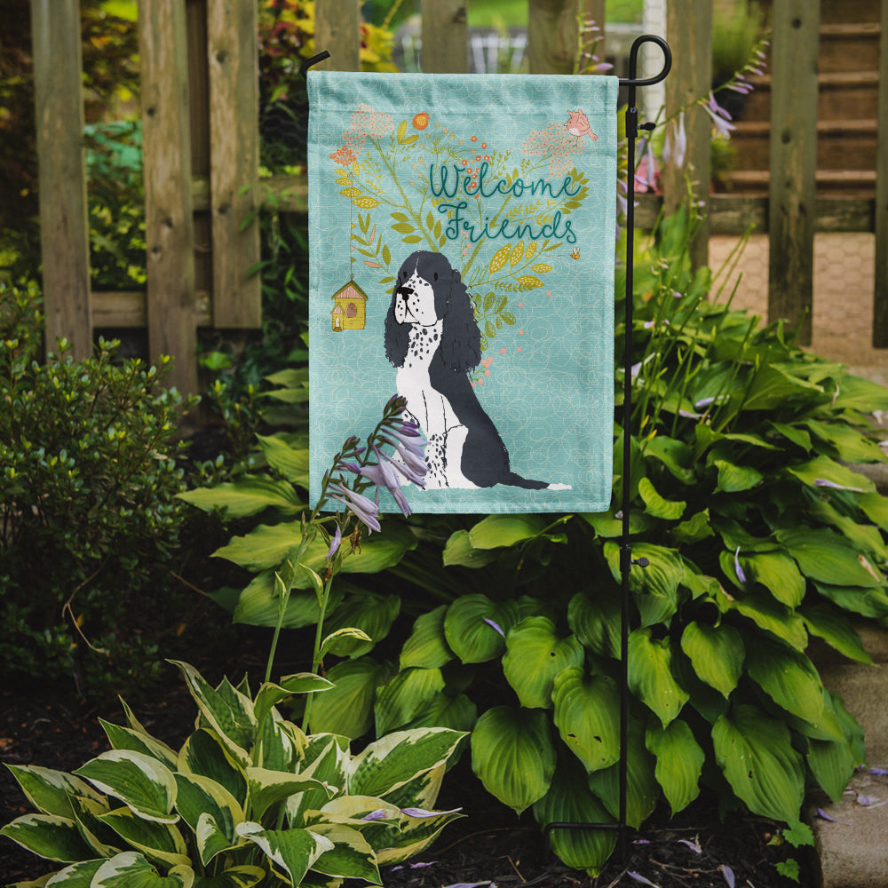 Welcome Friends Black Springer Spaniel Flag Garden Size BB7621GF  the-store.com.