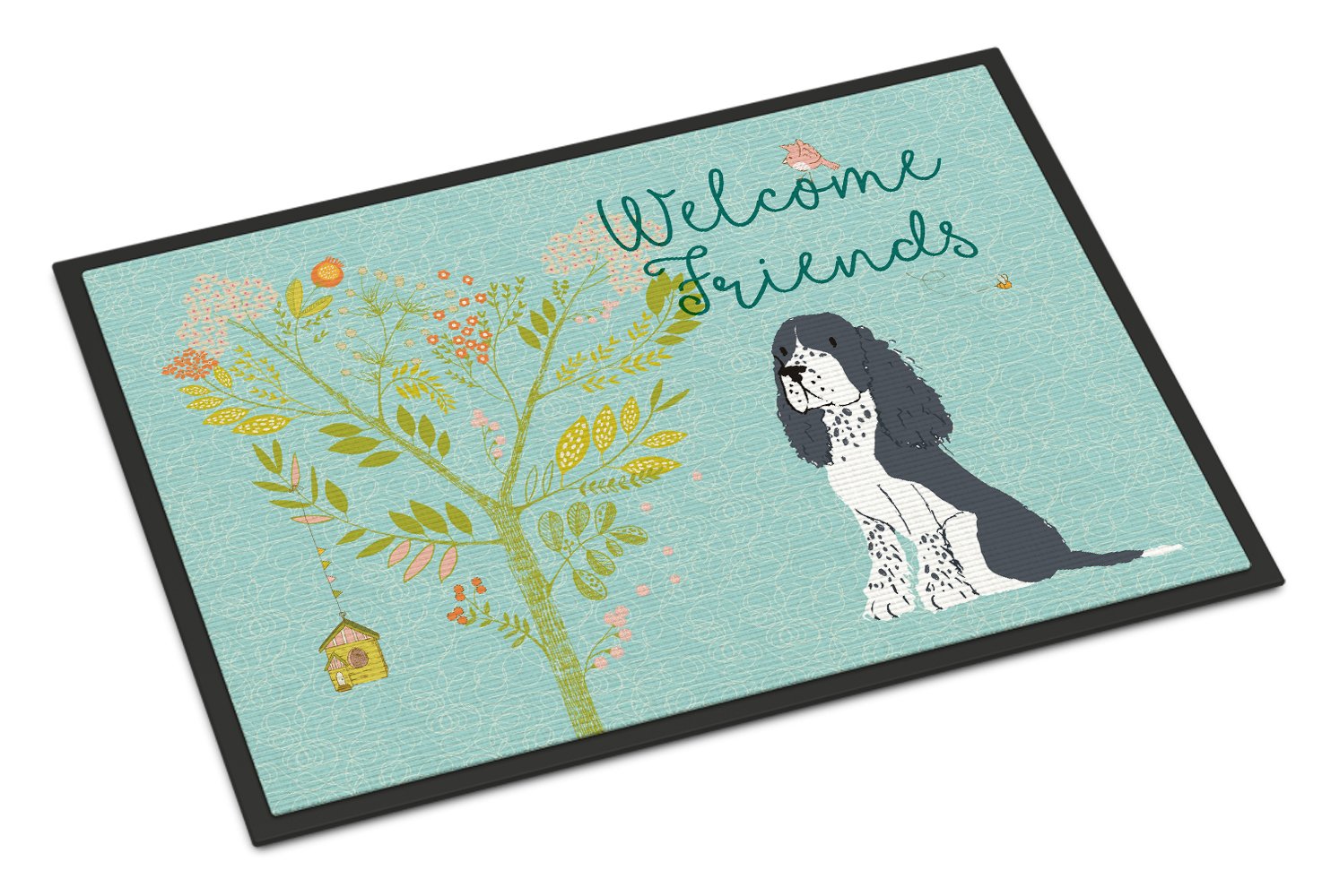 Welcome Friends Black Springer Spaniel Indoor or Outdoor Mat 24x36 BB7621JMAT by Caroline's Treasures