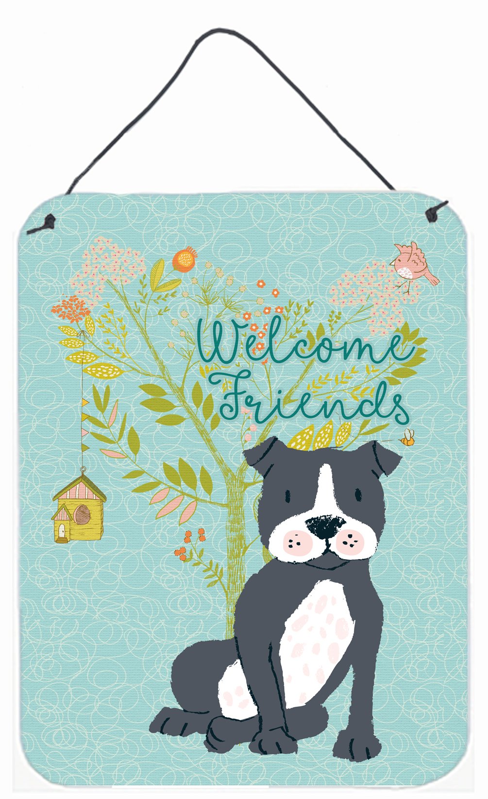 Welcome Friends Black Staffie Wall or Door Hanging Prints BB7623DS1216 by Caroline's Treasures