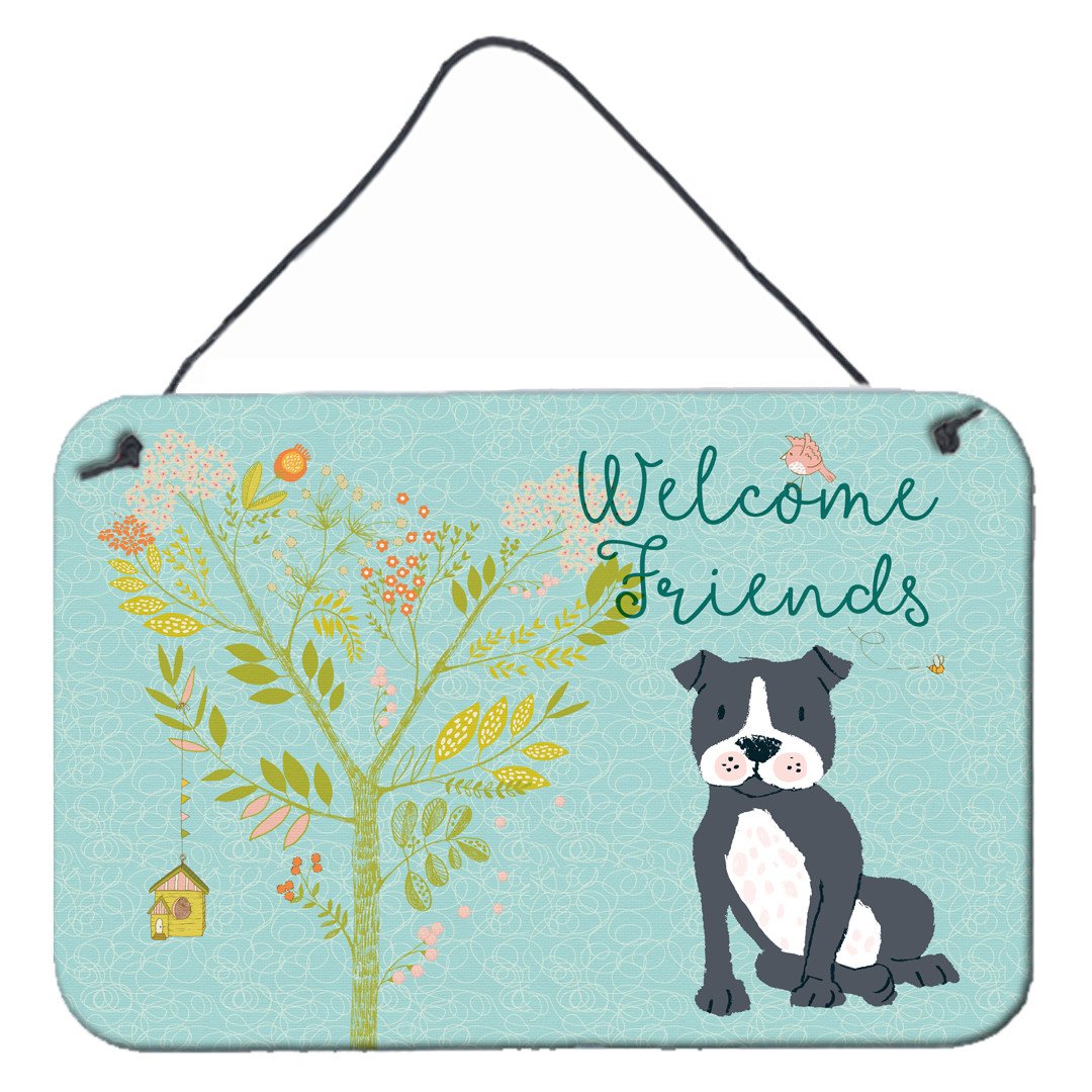 Welcome Friends Black Staffie Wall or Door Hanging Prints BB7623DS812 by Caroline&#39;s Treasures