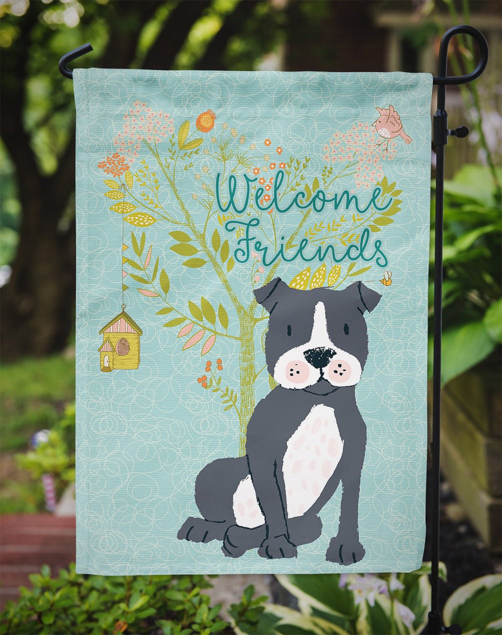 Welcome Friends Black Staffie Flag Garden Size BB7623GF  the-store.com.