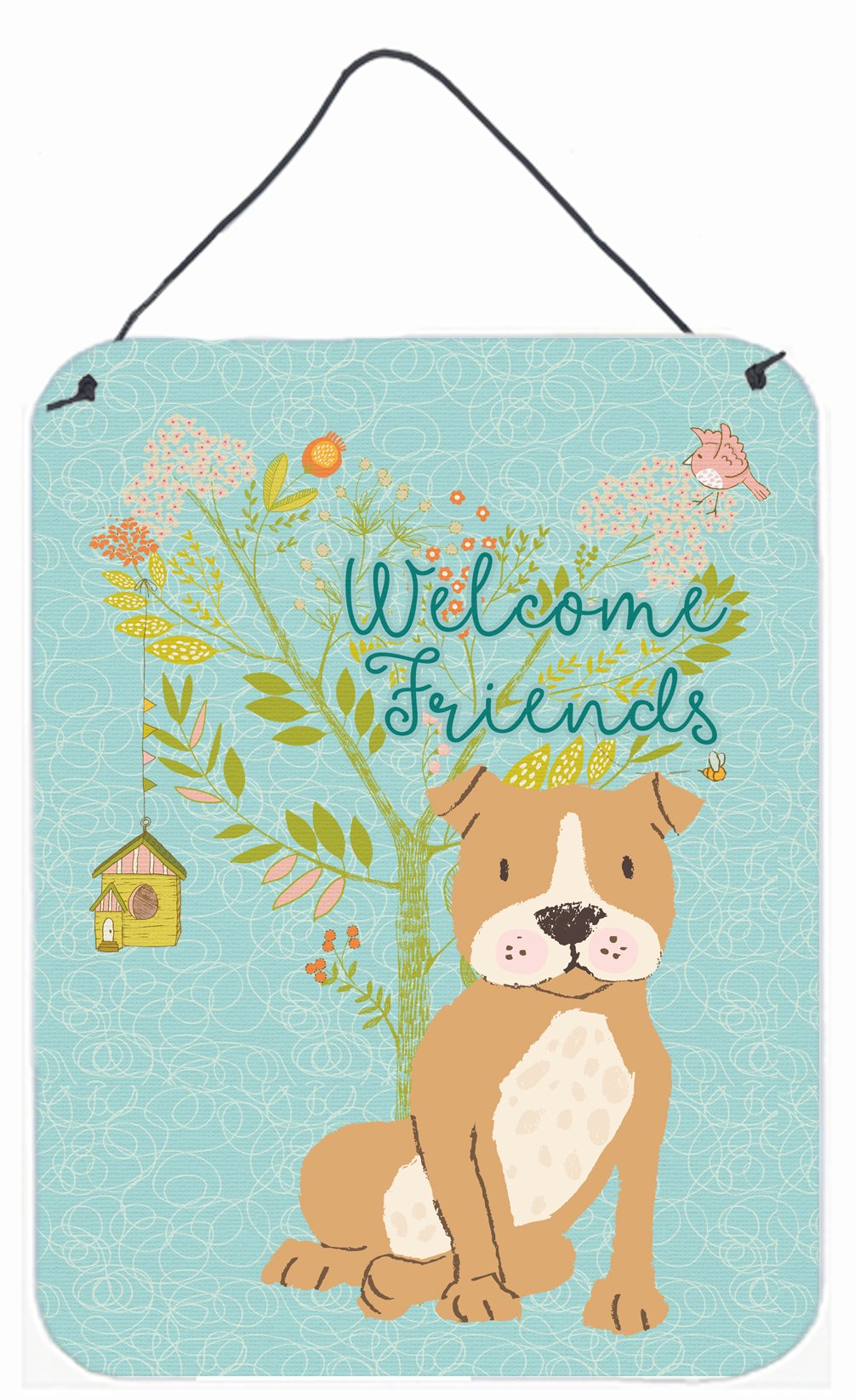 Welcome Friends Brown Staffie Wall or Door Hanging Prints BB7624DS1216 by Caroline's Treasures