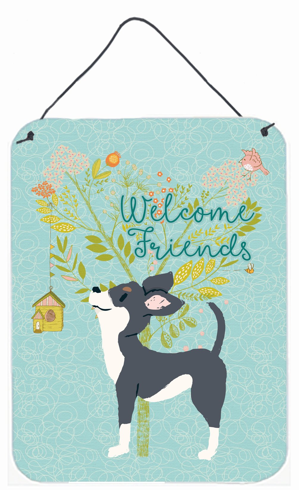 Welcome Friends Black White Chihuahua Wall or Door Hanging Prints BB7627DS1216 by Caroline&#39;s Treasures