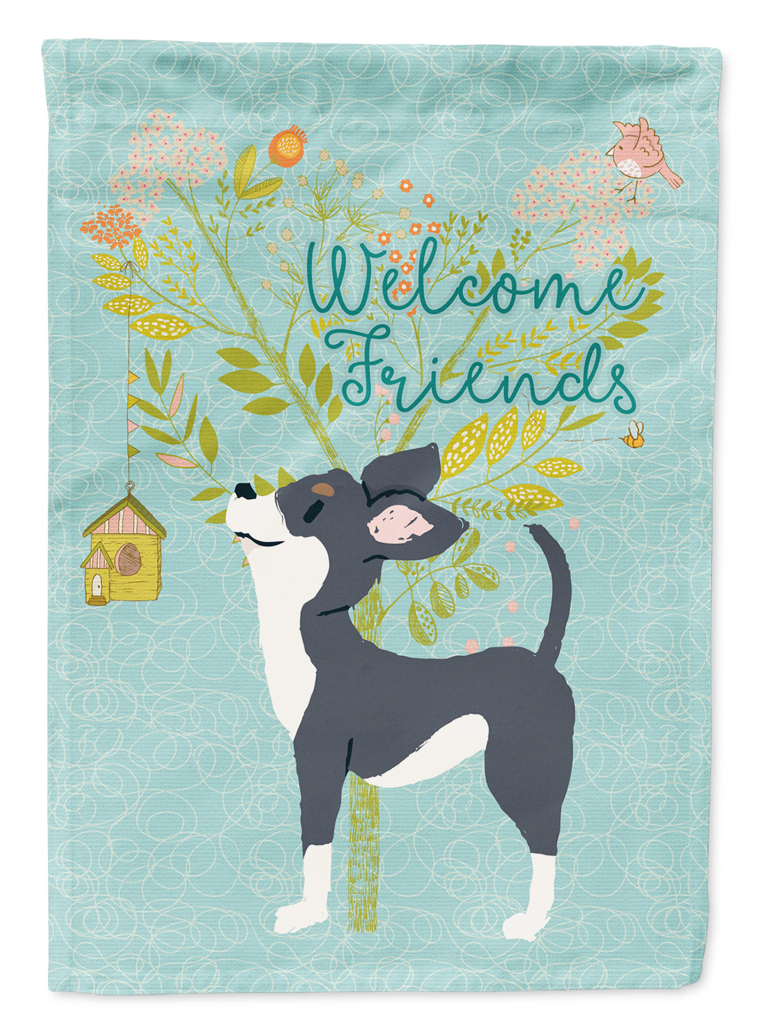 Welcome Friends Black White Chihuahua Flag Garden Size BB7627GF  the-store.com.