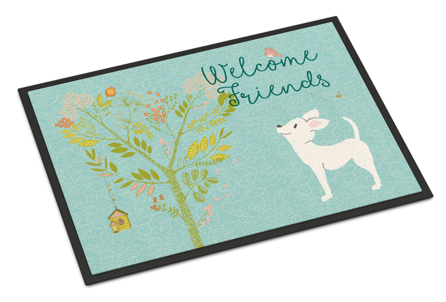 Welcome Friends White Chihuahua Indoor or Outdoor Mat 18x27 BB7629MAT - the-store.com