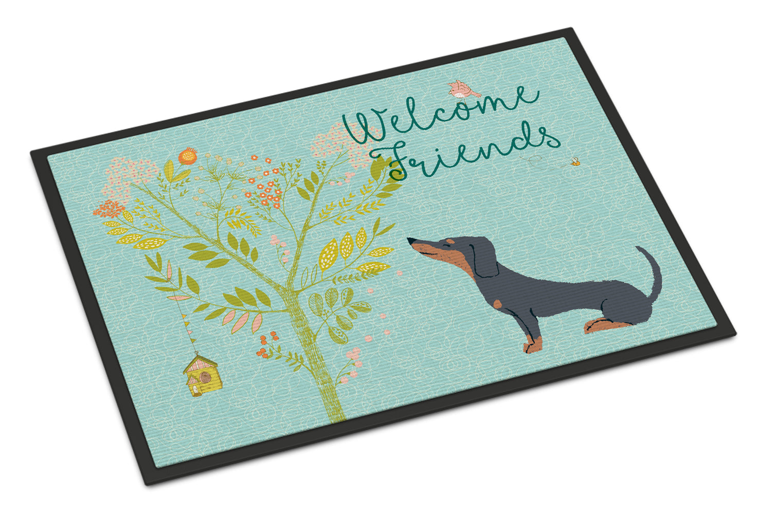 Welcome Friends Black Tan Dachshund Indoor or Outdoor Mat 18x27 BB7630MAT - the-store.com