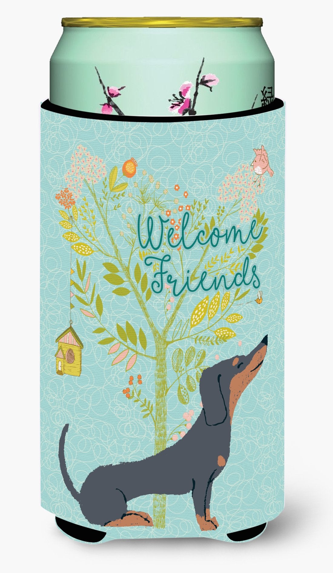 Welcome Friends Black Tan Dachshund Tall Boy Beverage Insulator Hugger BB7630TBC by Caroline's Treasures