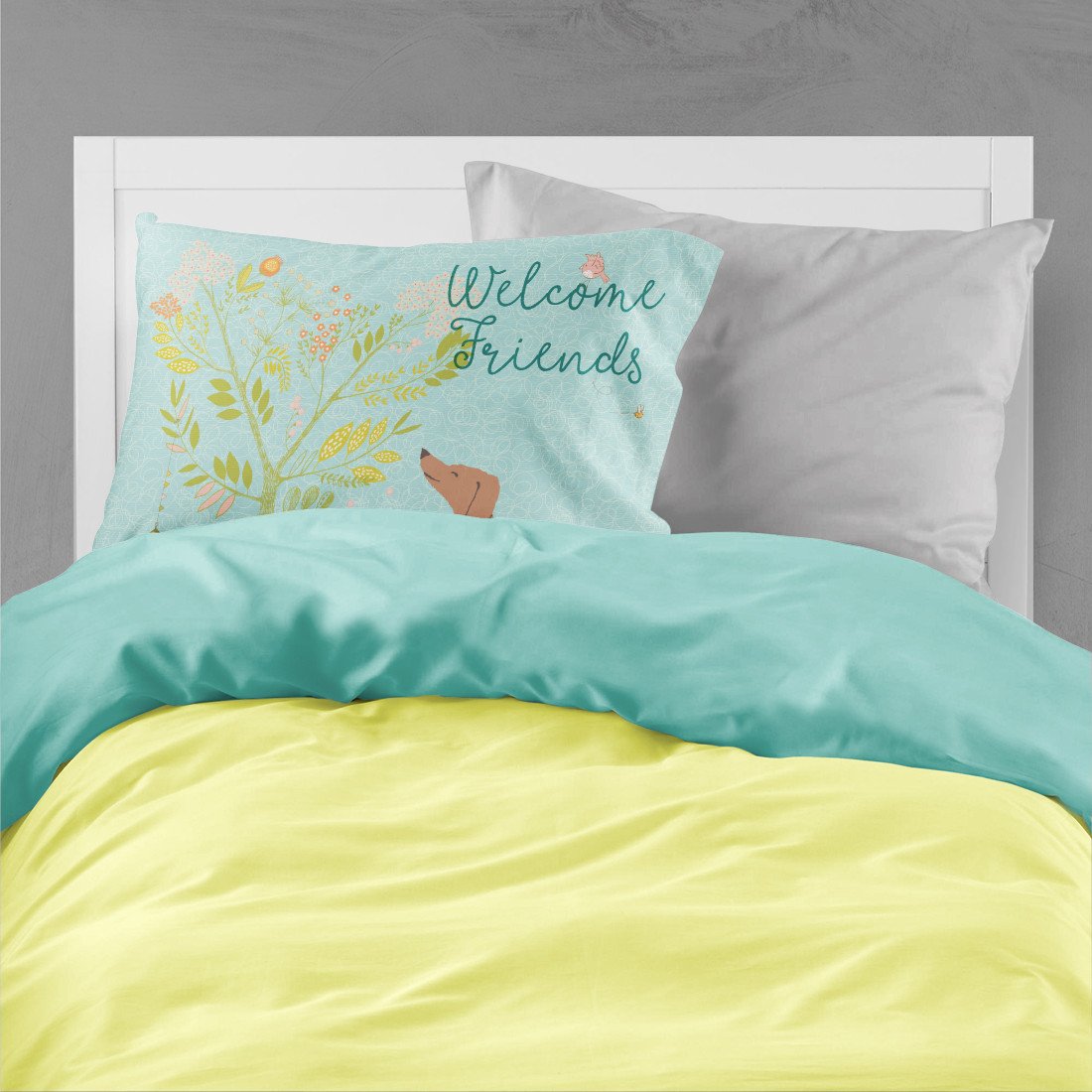 Welcome Friends Red Dachshund Fabric Standard Pillowcase BB7631PILLOWCASE by Caroline's Treasures