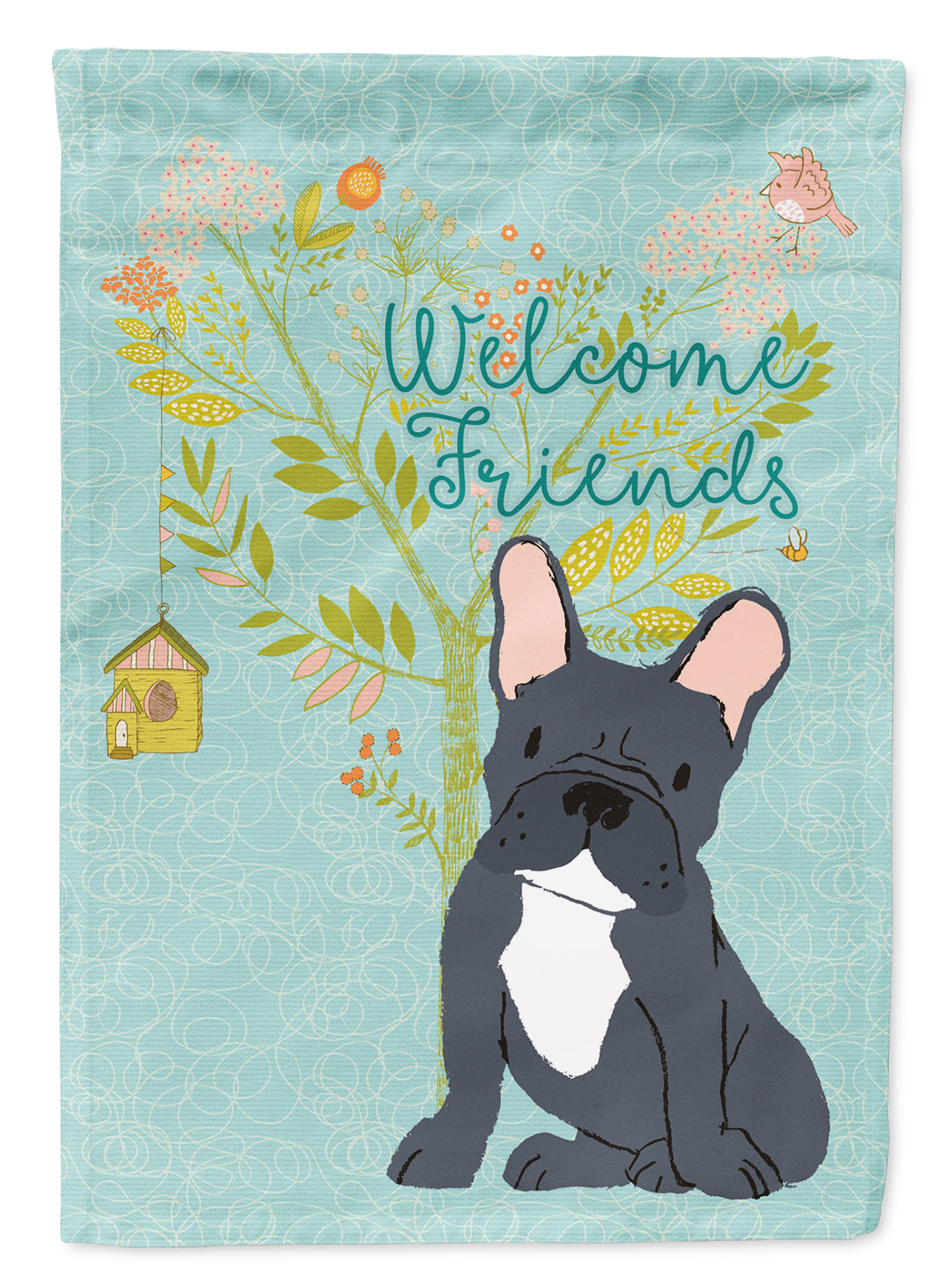 Welcome Friends Black French Bulldog Flag Garden Size BB7632GF  the-store.com.