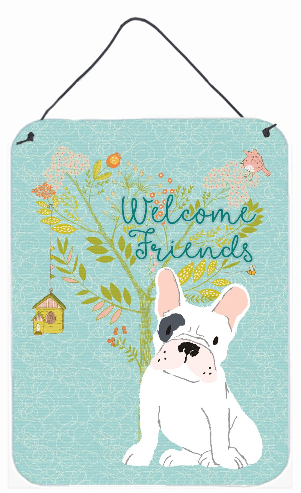 Welcome Friends Piebald French Bulldog Wall or Door Hanging Prints BB7634DS1216 by Caroline's Treasures