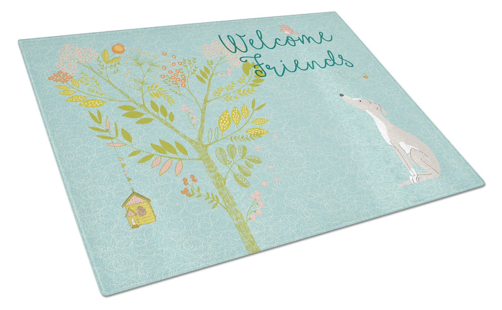 Welcome Friends Italian Greyhound Glass Cutting Board Large BB7636LCB by Caroline's Treasures