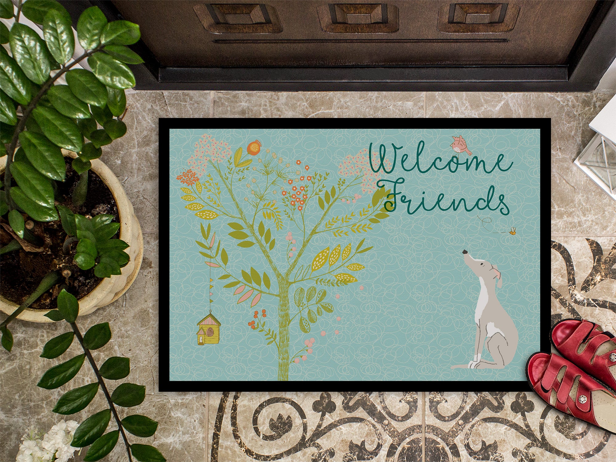 Welcome Friends Italian Greyhound Indoor or Outdoor Mat 18x27 BB7636MAT - the-store.com