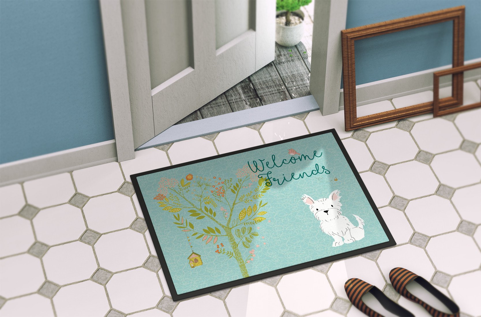 Welcome Friends Westie Indoor or Outdoor Mat 24x36 BB7640JMAT by Caroline's Treasures