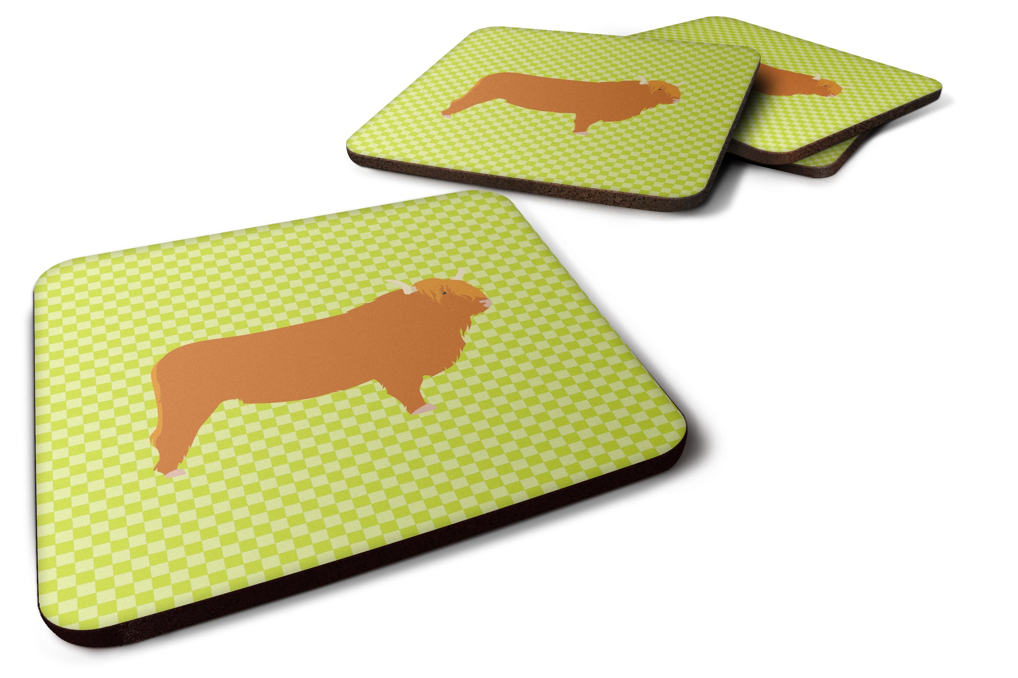 Highland Cow Green Foam Coaster Set of 4 BB7646FC - the-store.com