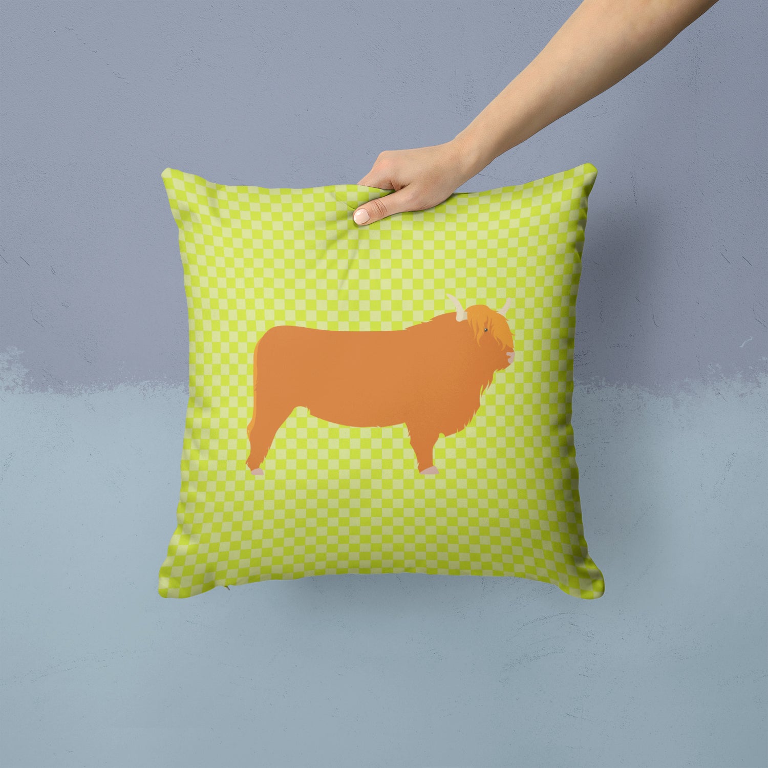 Highland Cow Green Fabric Decorative Pillow BB7646PW1414 - the-store.com