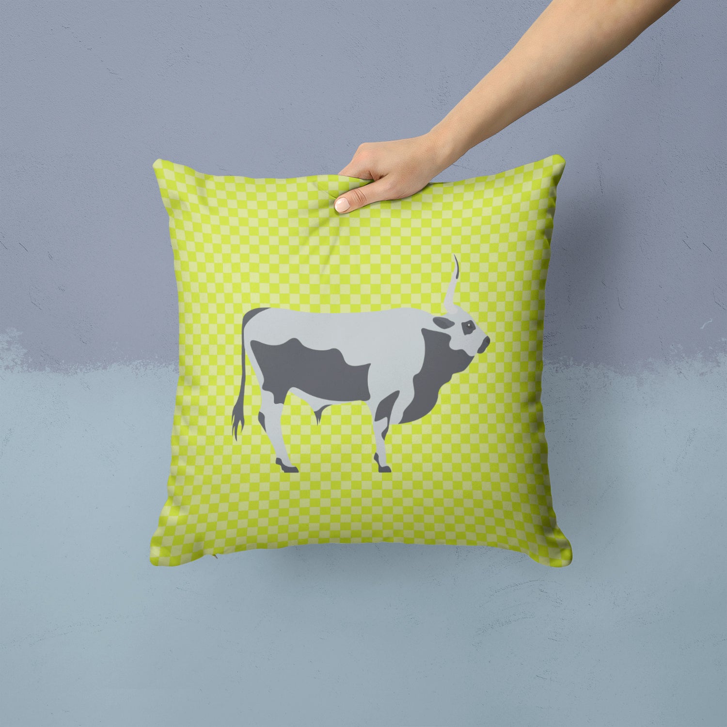 Hungarian Grey Steppe Cow Green Fabric Decorative Pillow BB7650PW1414 - the-store.com