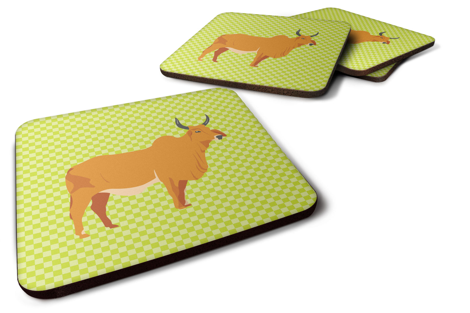 Zebu Indicine Cow Green Foam Coaster Set of 4 BB7651FC - the-store.com