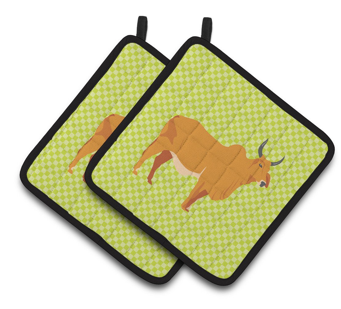 Zebu Indicine Cow Green Pair of Pot Holders BB7651PTHD by Caroline's Treasures