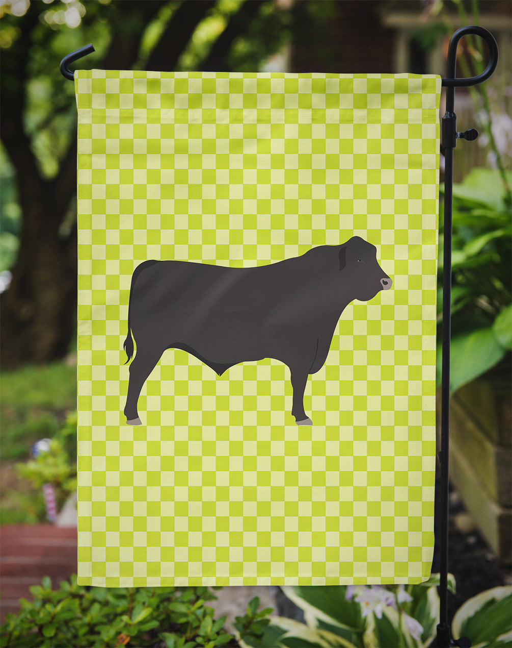 Black Angus Cow Green Flag Garden Size  the-store.com.