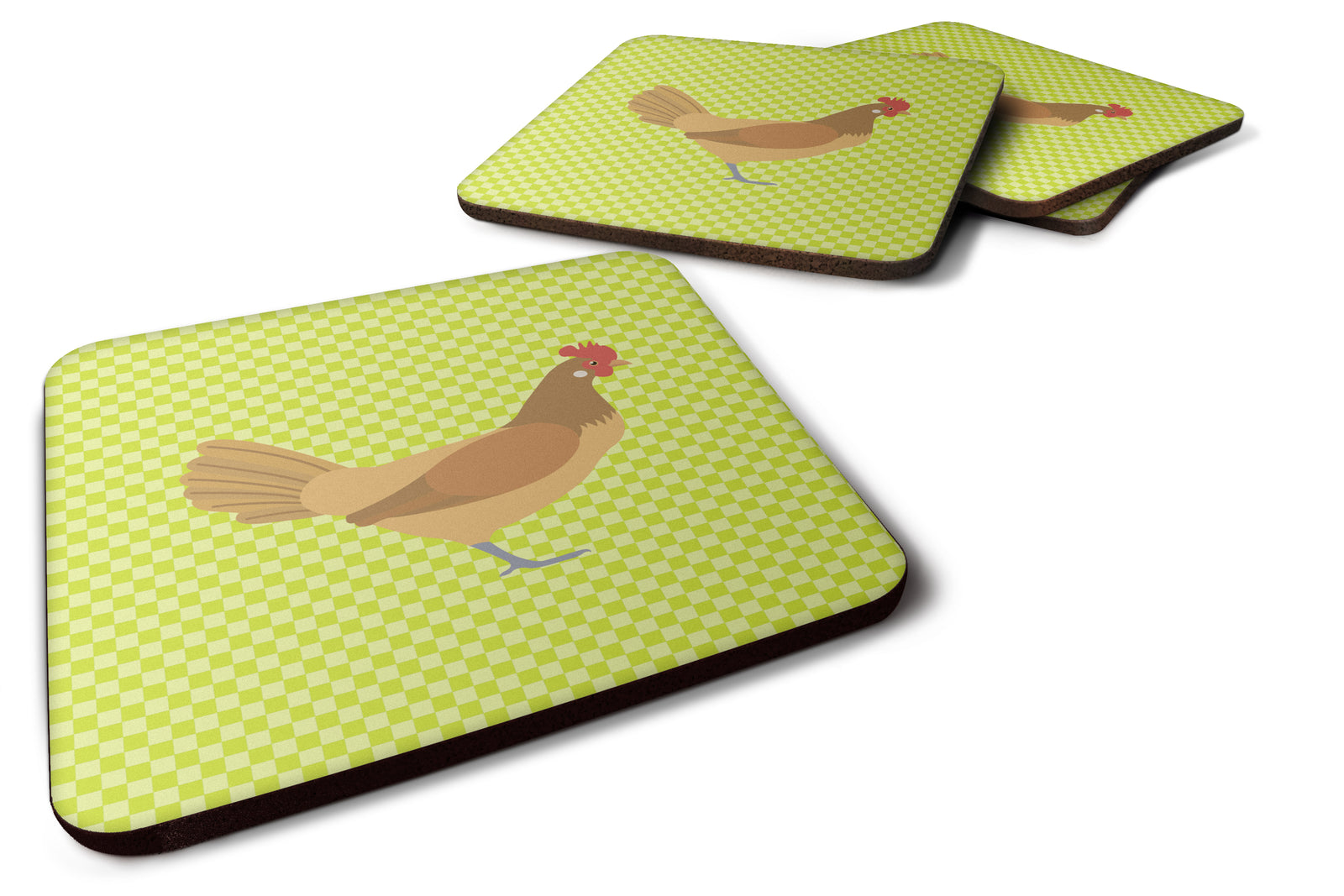 Frisian Friesian Chicken Green Foam Coaster Set of 4 BB7658FC - the-store.com