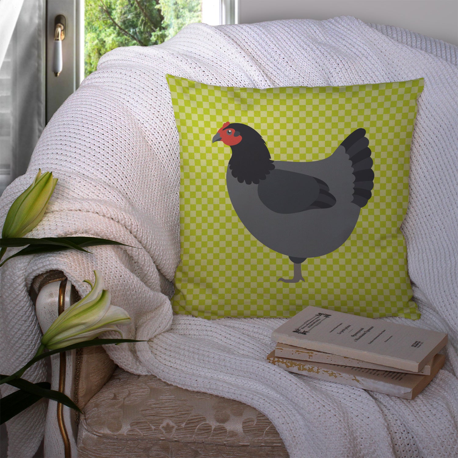 Jersey Giant Chicken Green Fabric Decorative Pillow BB7661PW1414 - the-store.com