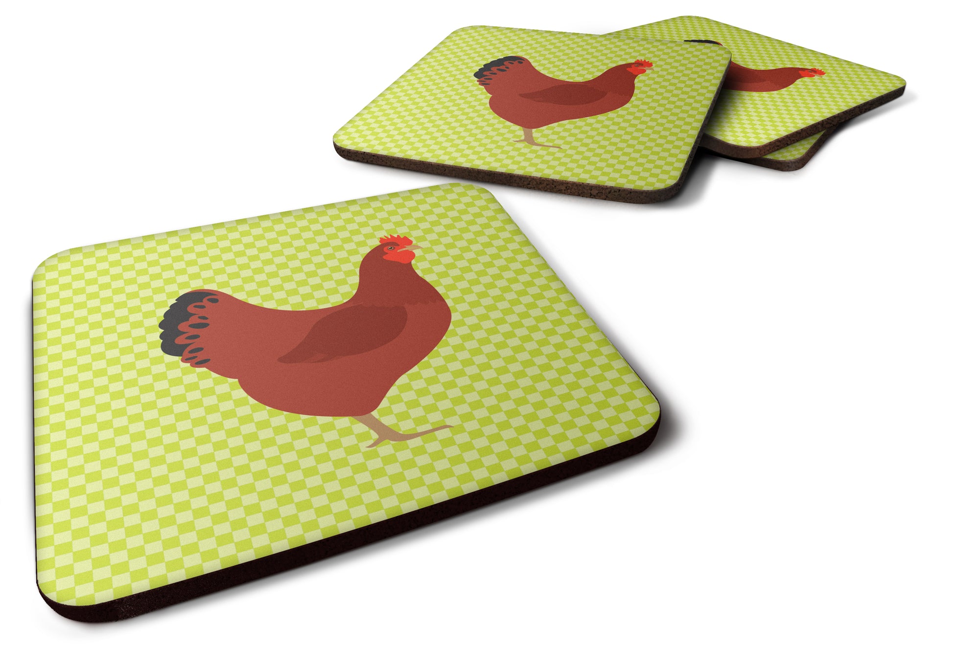 New Hampshire Red Chicken Green Foam Coaster Set of 4 BB7669FC - the-store.com