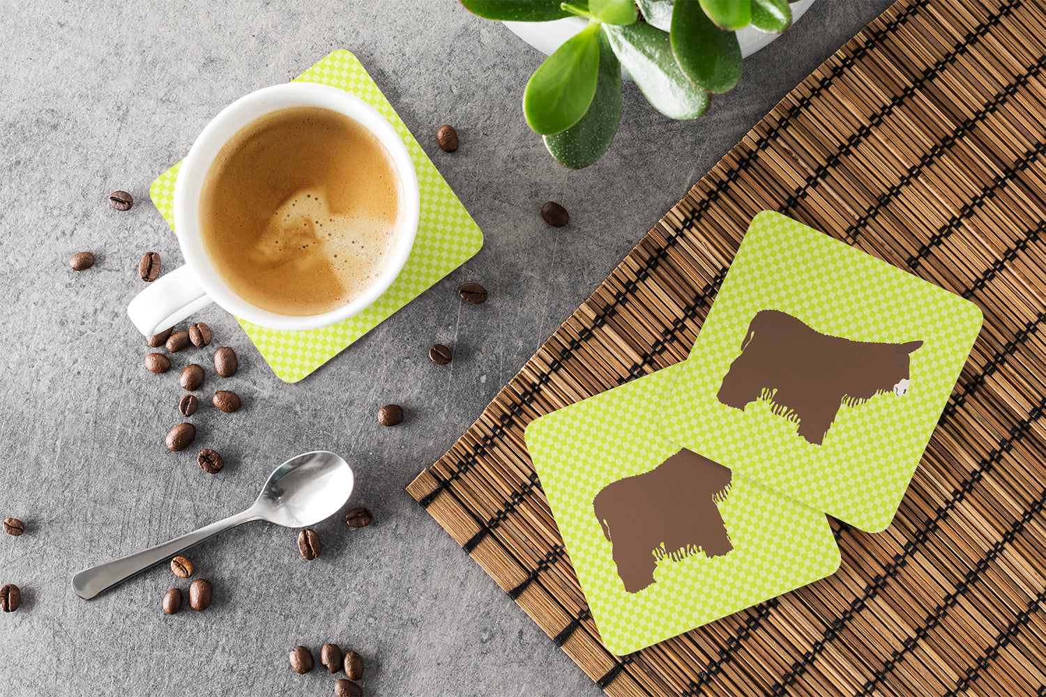 Poitou Poiteuin Donkey Green Foam Coaster Set of 4 BB7678FC - the-store.com