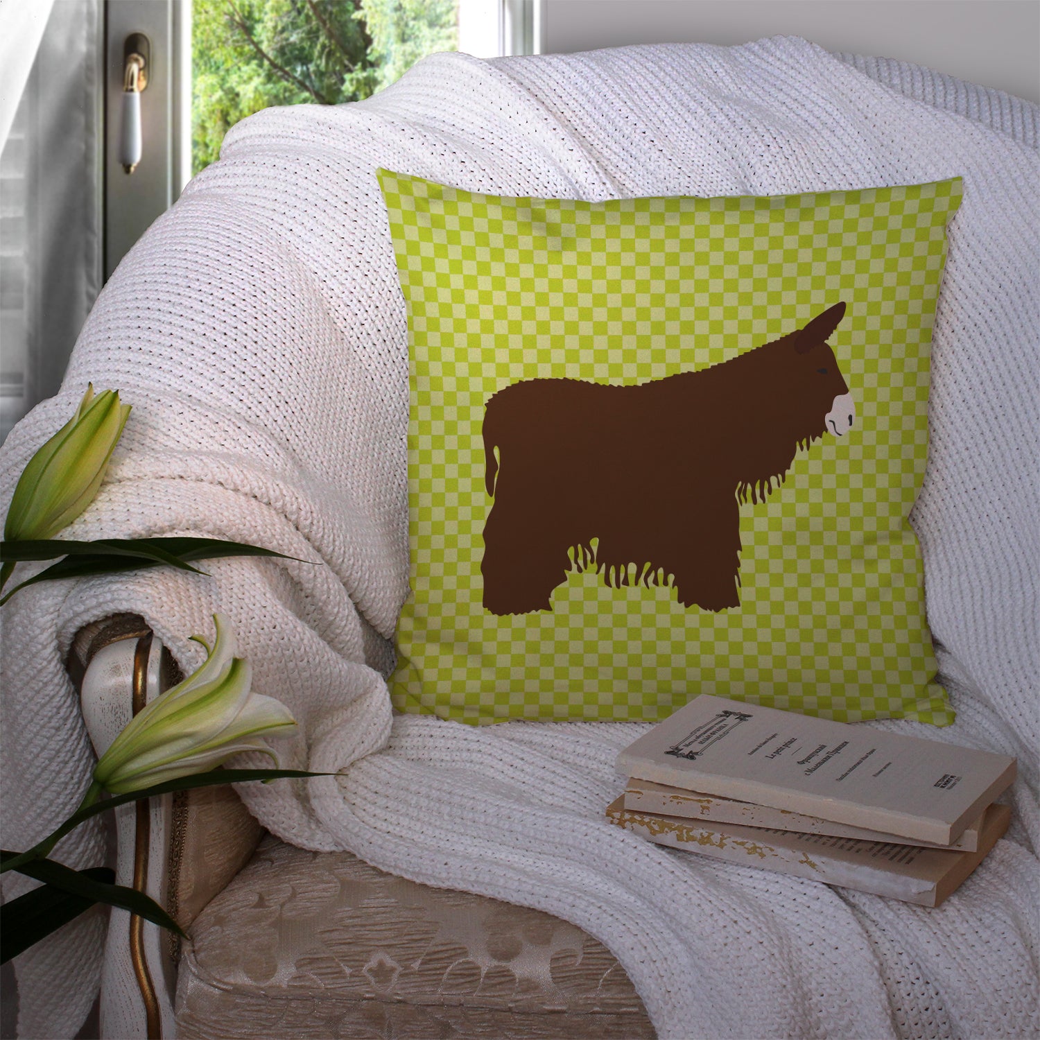 Poitou Poiteuin Donkey Green Fabric Decorative Pillow BB7678PW1414 - the-store.com