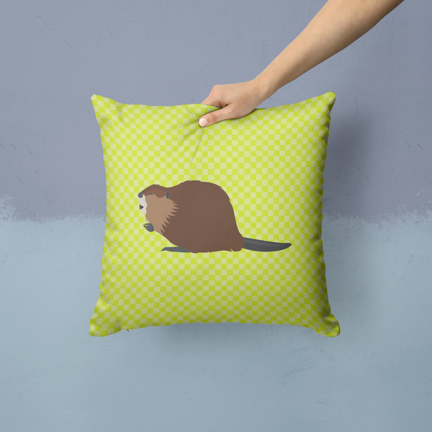 Eurasian Beaver Green Fabric Decorative Pillow BB7699PW1414 - the-store.com