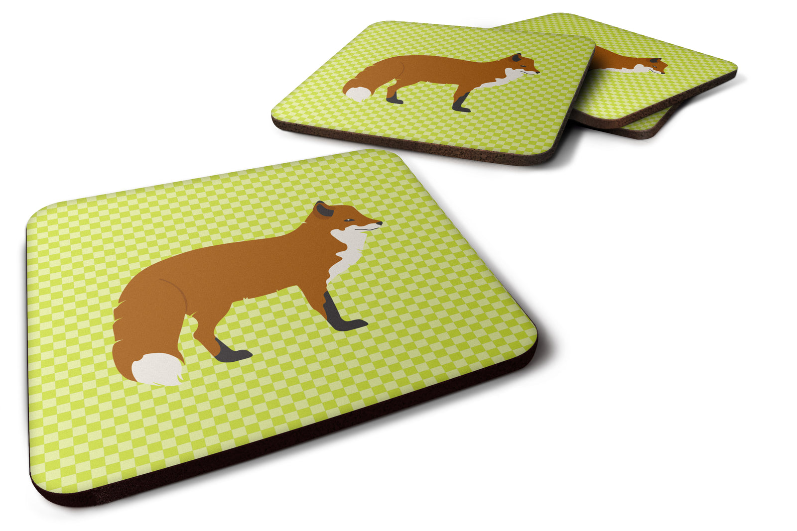 Red Fox Green Foam Coaster Set of 4 BB7702FC - the-store.com