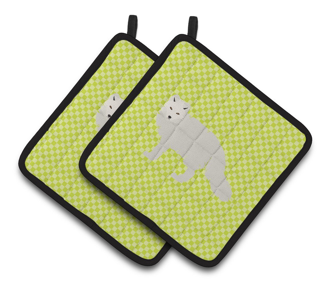 White Arctic Fox Green Pair of Pot Holders BB7703PTHD by Caroline&#39;s Treasures