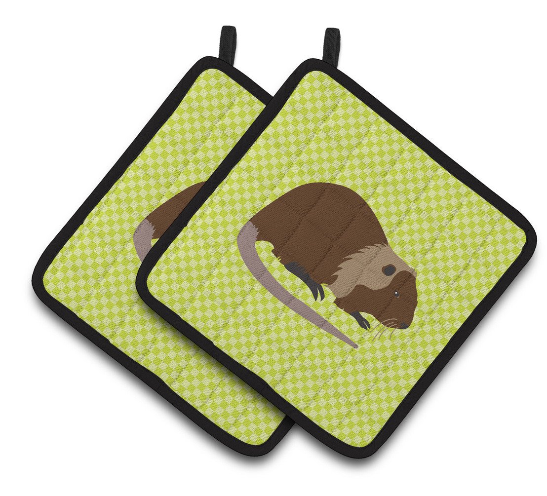 Coypu Nutria River Rat Green Pair of Pot Holders BB7705PTHD by Caroline's Treasures