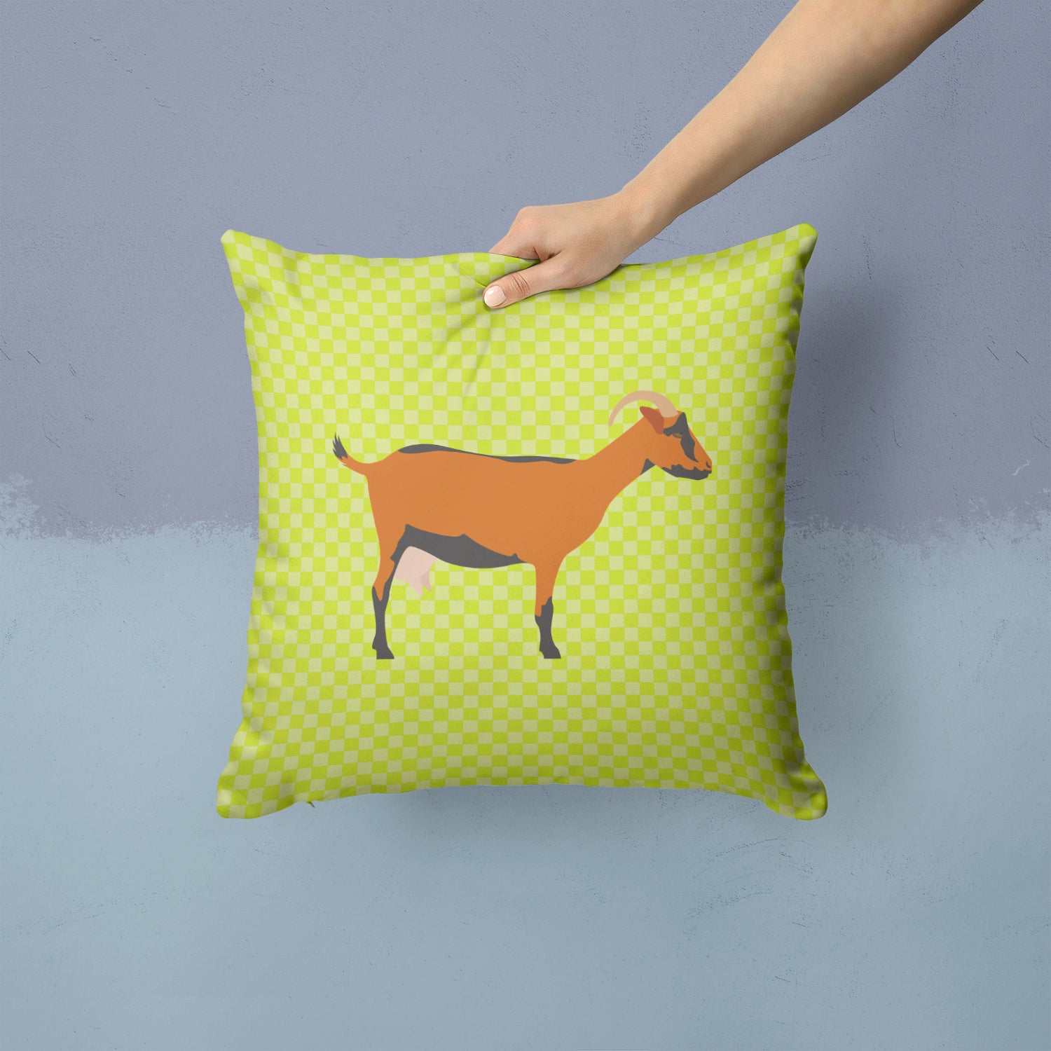 Oberhasli Goat Green Fabric Decorative Pillow BB7714PW1414 - the-store.com