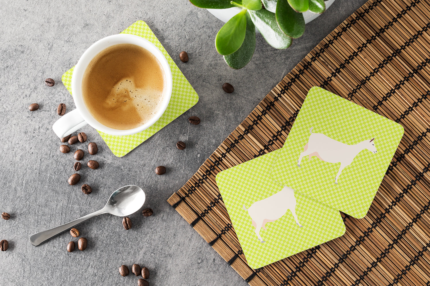 Saanen Goat Green Foam Coaster Set of 4 BB7715FC - the-store.com