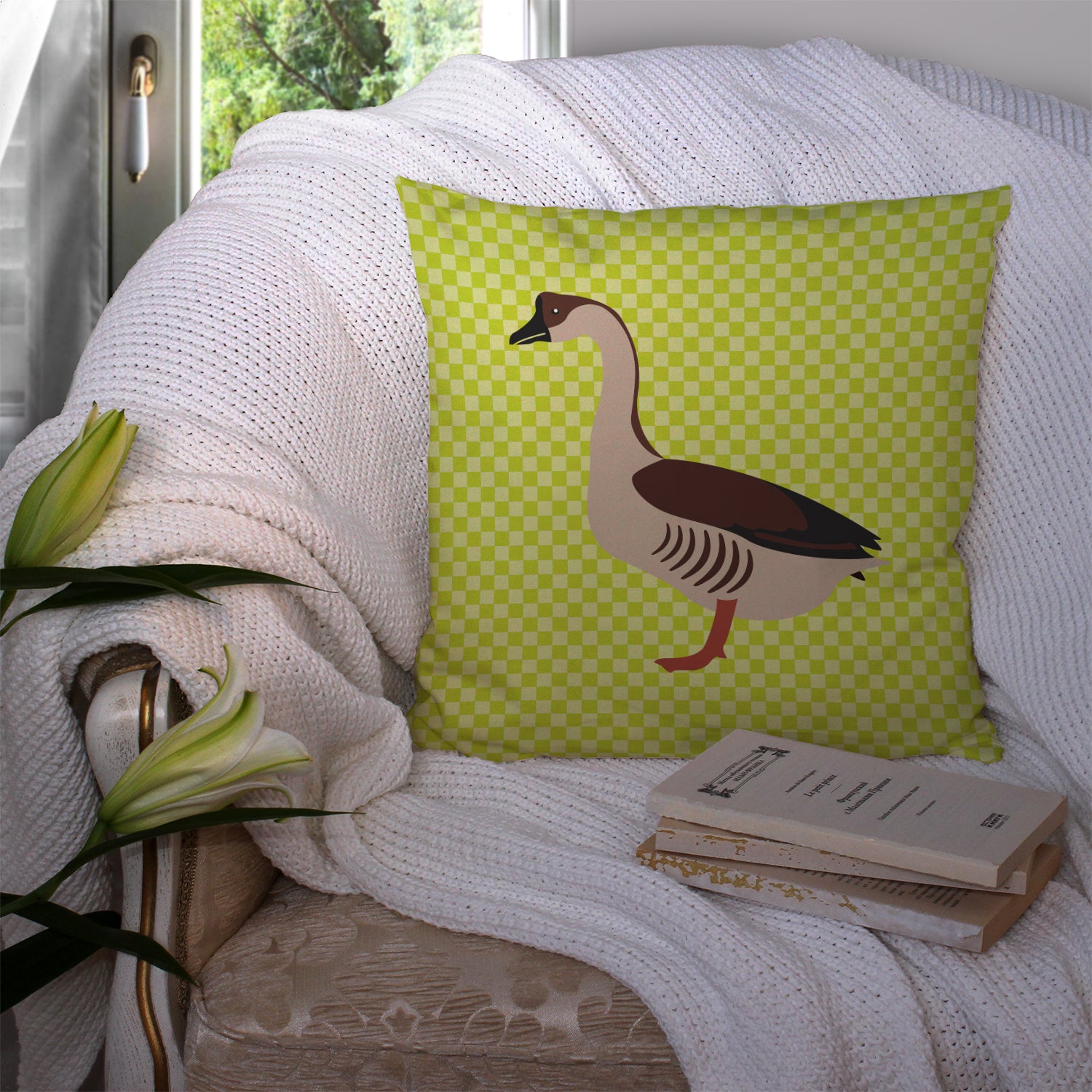 Chinese Goose Green Fabric Decorative Pillow BB7722PW1414 - the-store.com