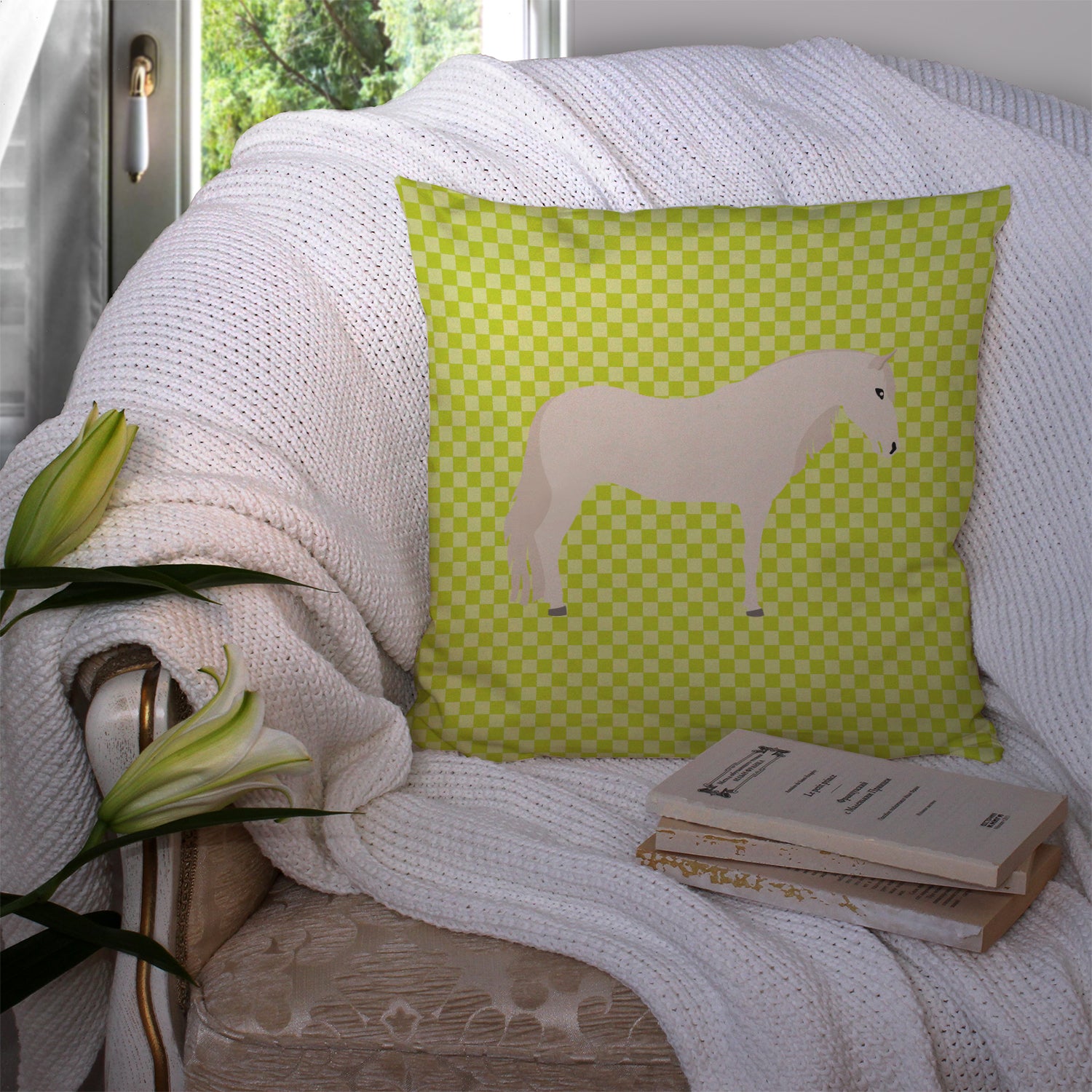 Paso Fino Horse Green Fabric Decorative Pillow BB7731PW1414 - the-store.com