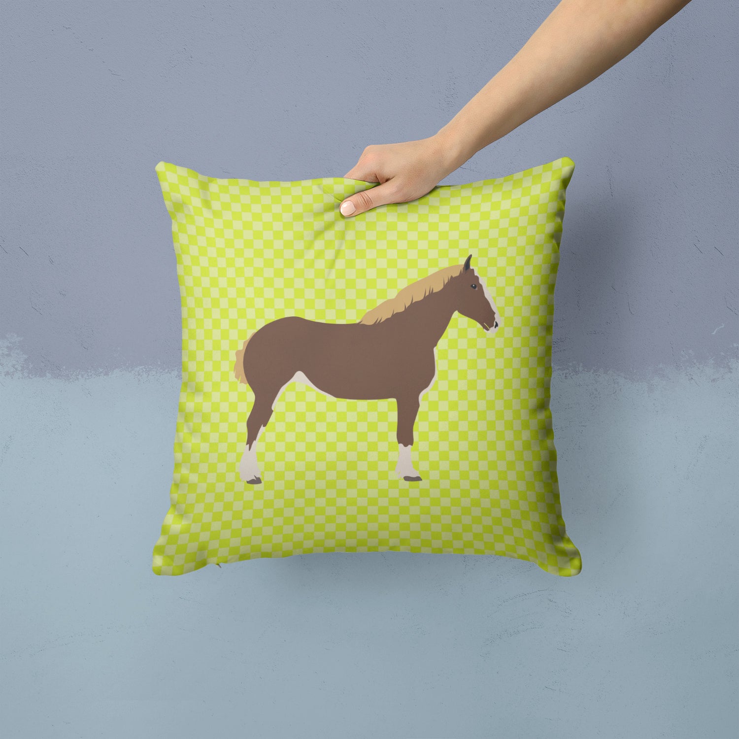 Percheron Horse Green Fabric Decorative Pillow BB7732PW1414 - the-store.com