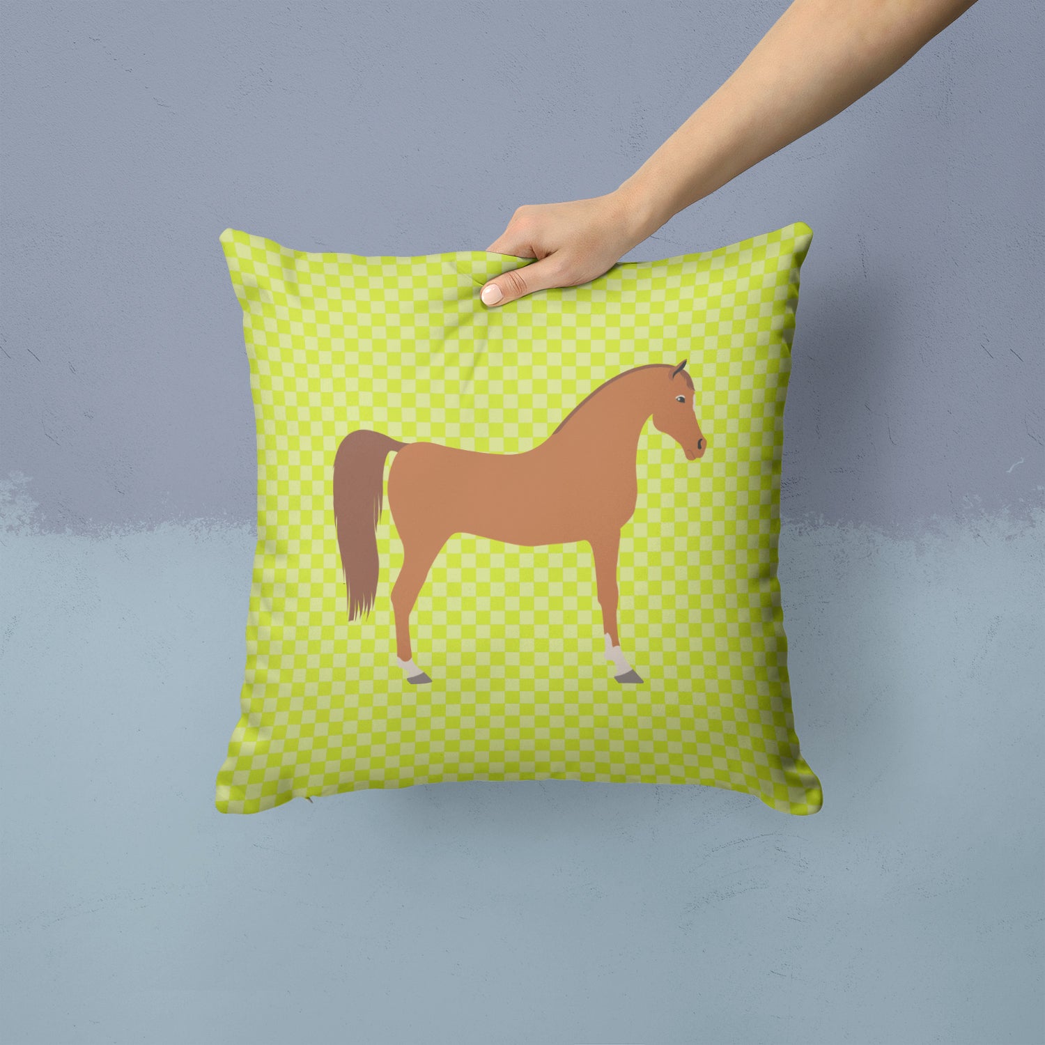 Arabian Horse Green Fabric Decorative Pillow BB7737PW1414 - the-store.com