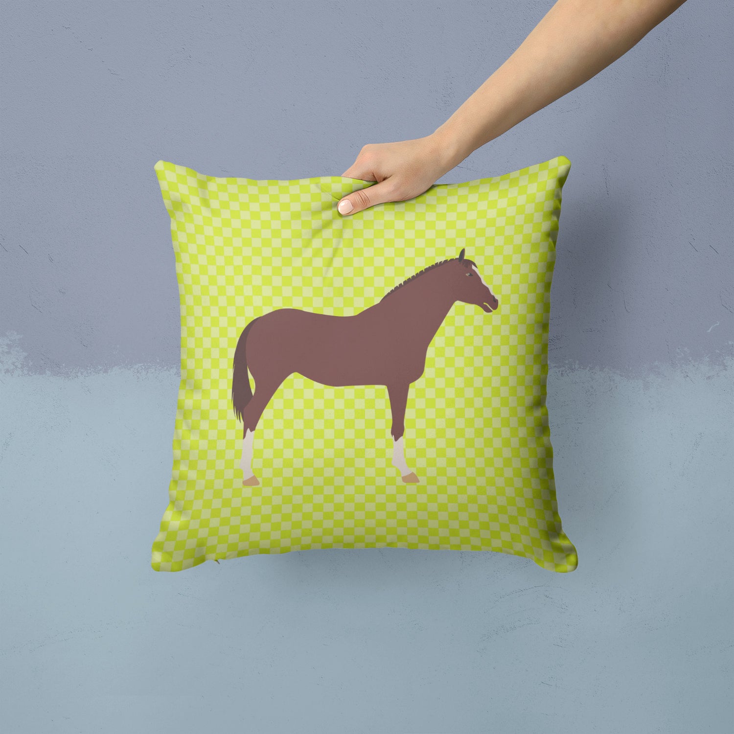 English Thoroughbred Horse Green Fabric Decorative Pillow BB7739PW1414 - the-store.com