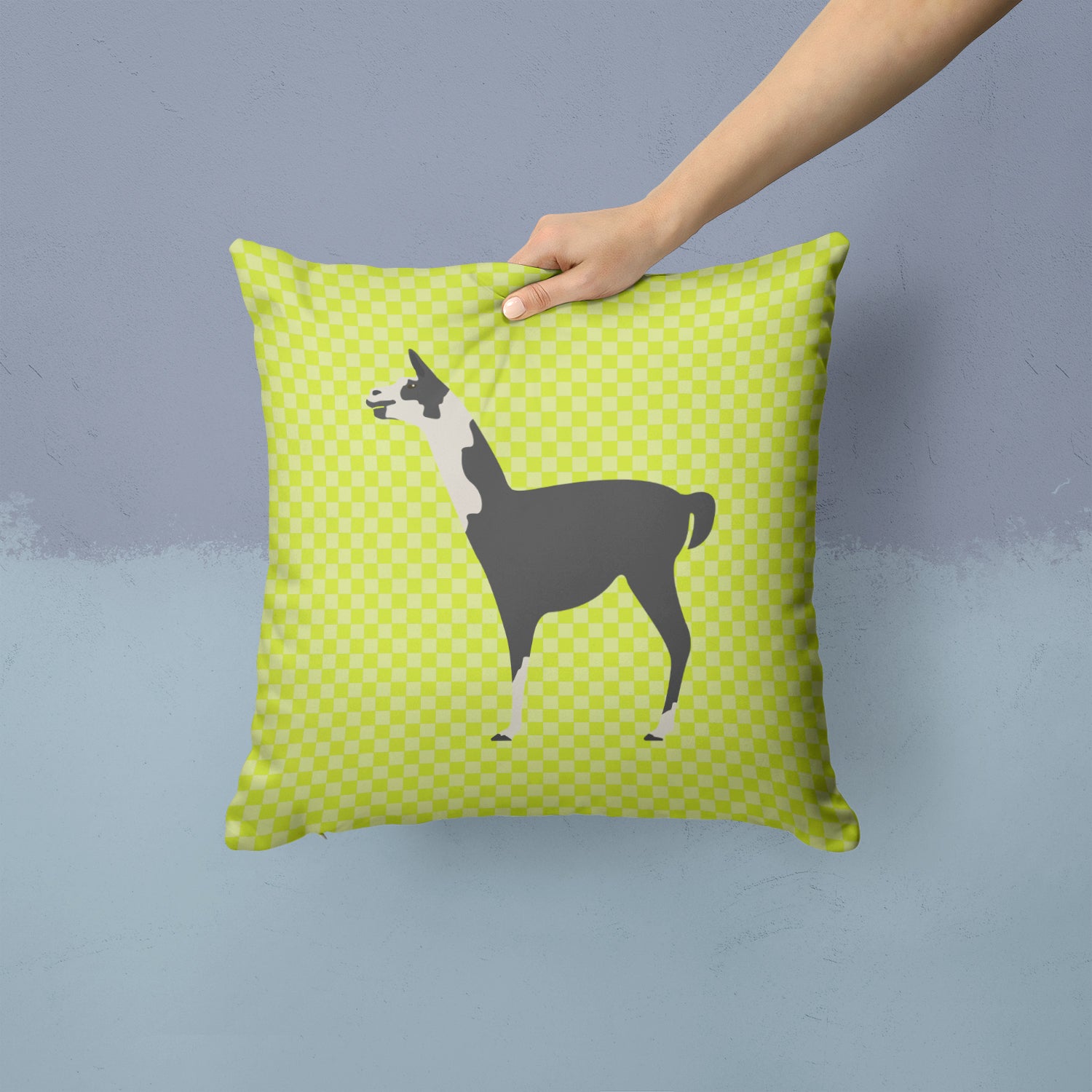 Llama Q' Ara Green Fabric Decorative Pillow BB7744PW1414 - the-store.com