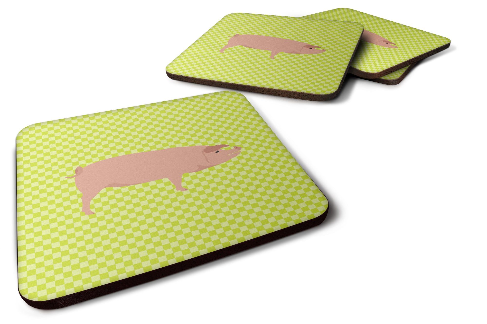 American Landrace Pig Green Foam Coaster Set of 4 BB7758FC - the-store.com