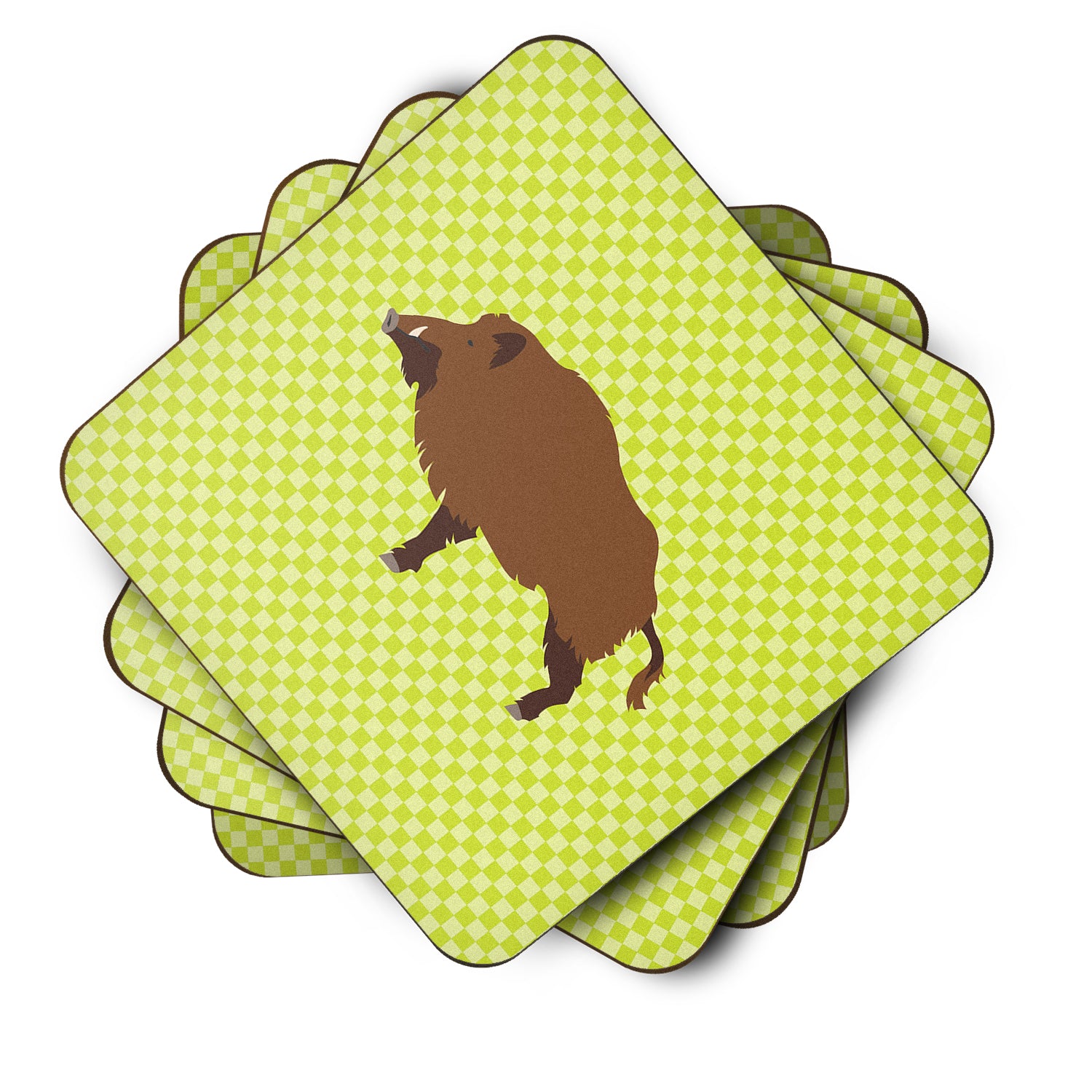 Wild Boar Pig Green Foam Coaster Set of 4 BB7762FC - the-store.com