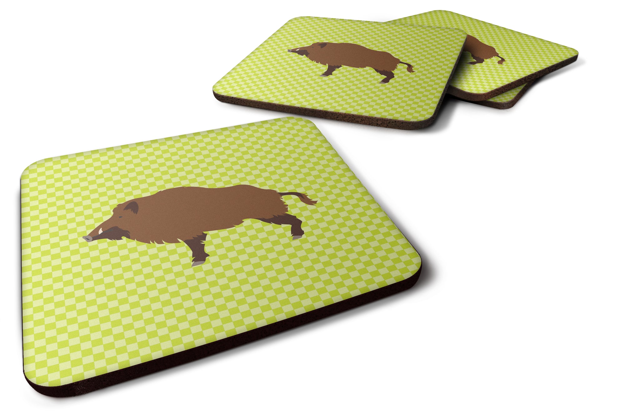 Wild Boar Pig Green Foam Coaster Set of 4 BB7762FC - the-store.com