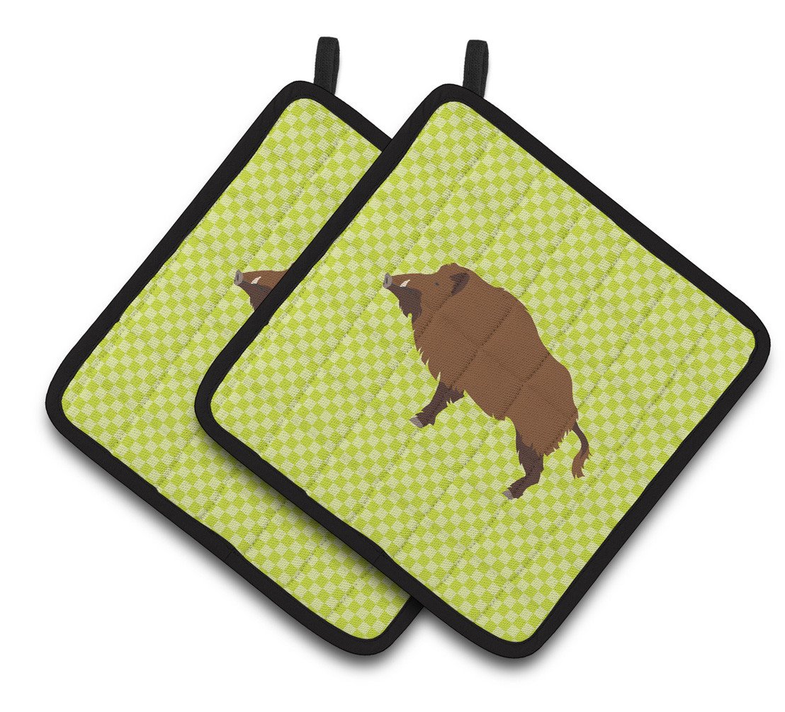 Wild Boar Pig Green Pair of Pot Holders BB7762PTHD by Caroline's Treasures