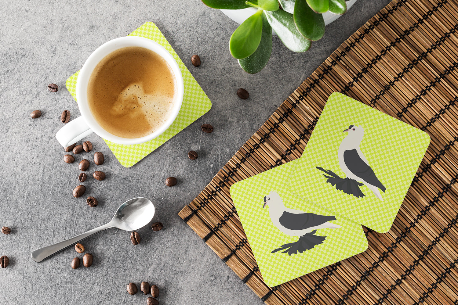 Saxon Fairy Swallow Pigeon Green Foam Coaster Set of 4 BB7772FC - the-store.com