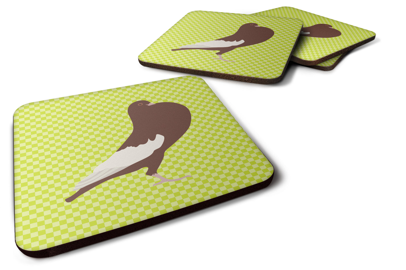 English Pouter Pigeon Green Foam Coaster Set of 4 BB7780FC - the-store.com