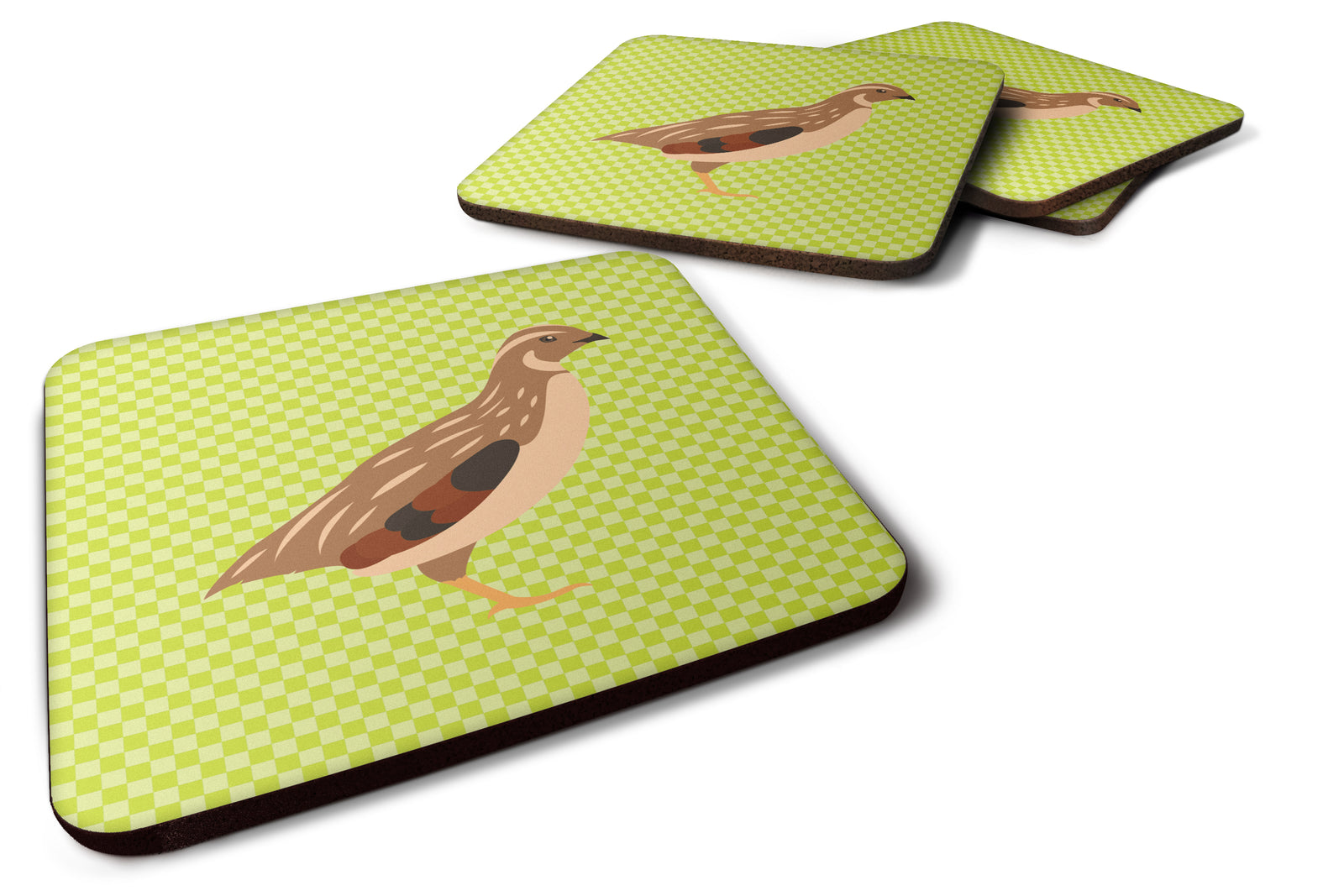 Golden Phoenix Quail Green Foam Coaster Set of 4 BB7781FC - the-store.com