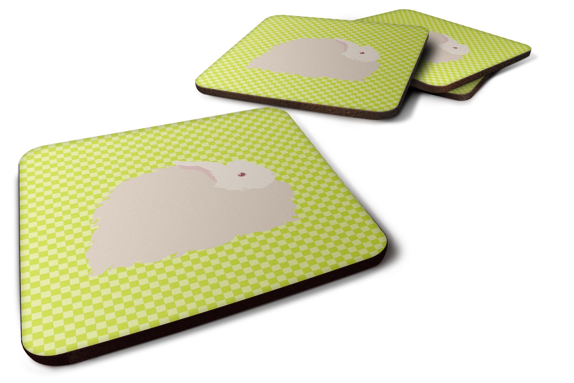 Fluffy Angora Rabbit Green Foam Coaster Set of 4 BB7785FC - the-store.com