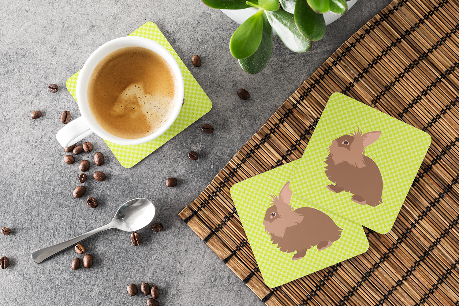 Lionhead Rabbit Green Foam Coaster Set of 4 BB7786FC - the-store.com