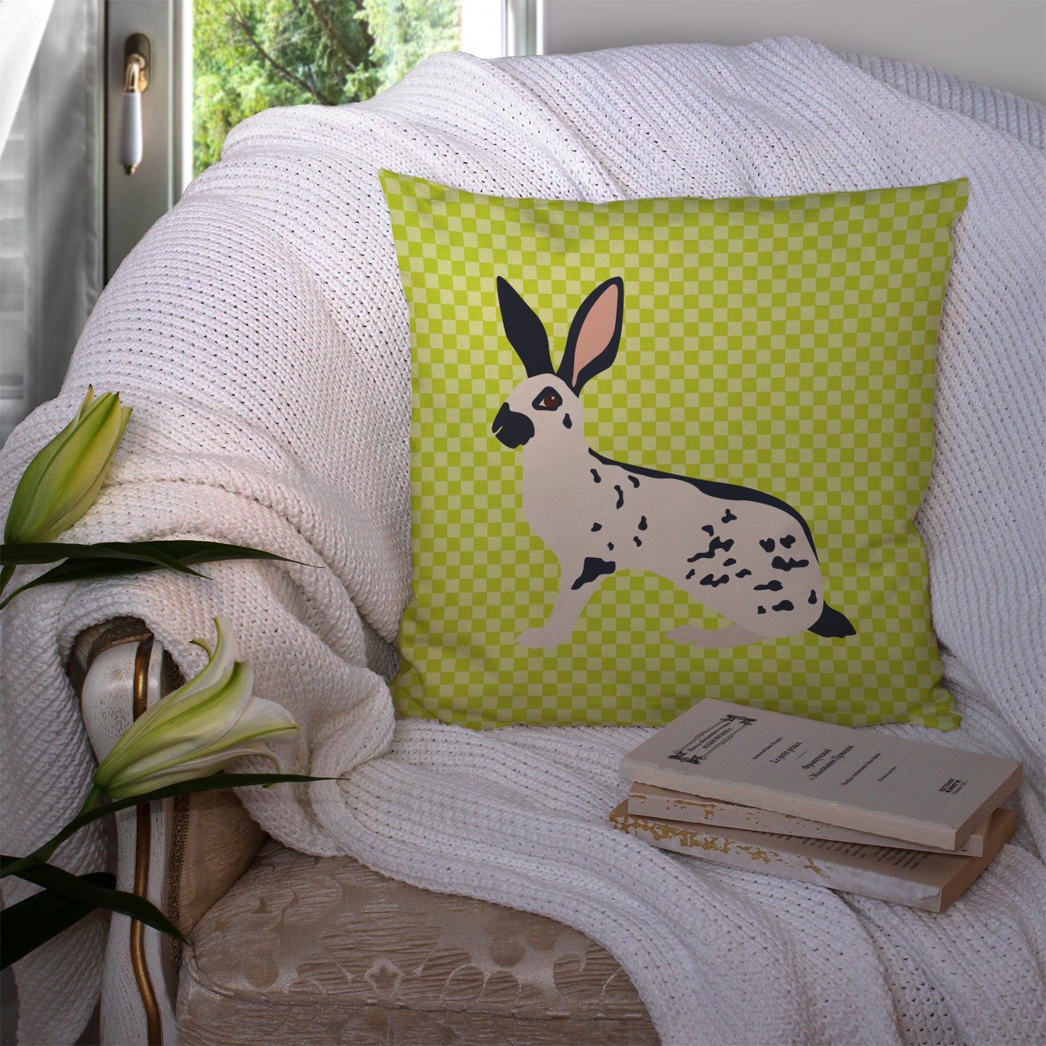 English Spot Rabbit Green Fabric Decorative Pillow BB7787PW1414 - the-store.com